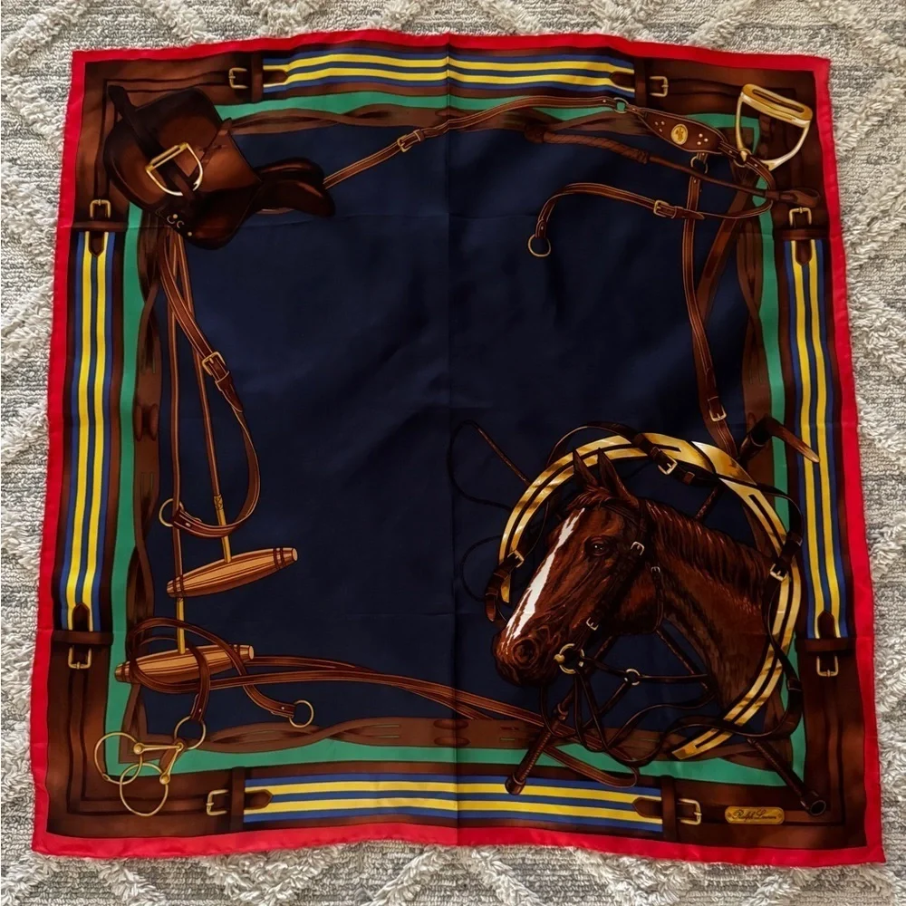 Ralph Lauren Collection Purple Label Equestrian Horse Silk Scarf Shawl 35